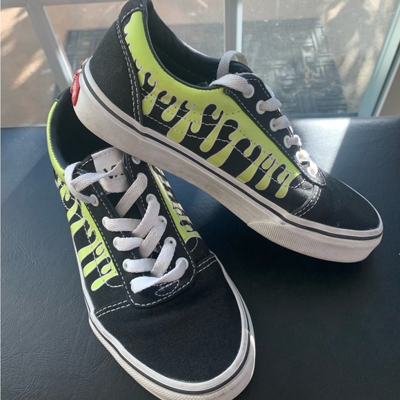 VANS ERA Glow in the Dark Black PAINT DRIP Neon Green Skate Shoes YOUTH SIZE 2 - Picture 2 of 7